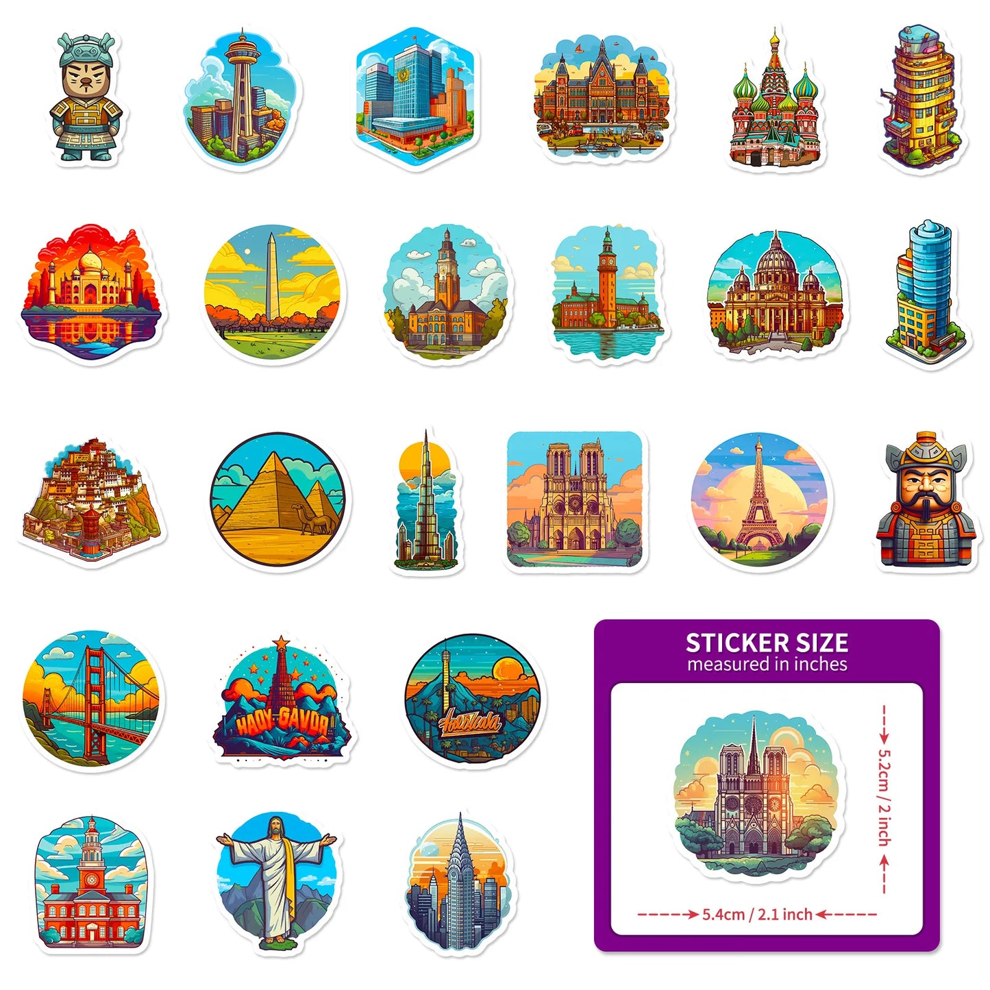 50pcs World Landmarks Buildings Cultural Landscapes Creative Tourism City Maps Waterproof Stickers in Various Countries