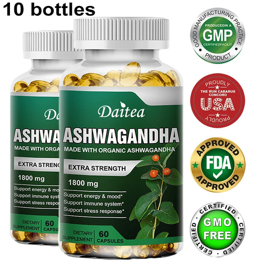 Made with organic ashwagandha to enhance energy, strength, stamina, help men and women relieve anxiety and stress (1-10bottle)