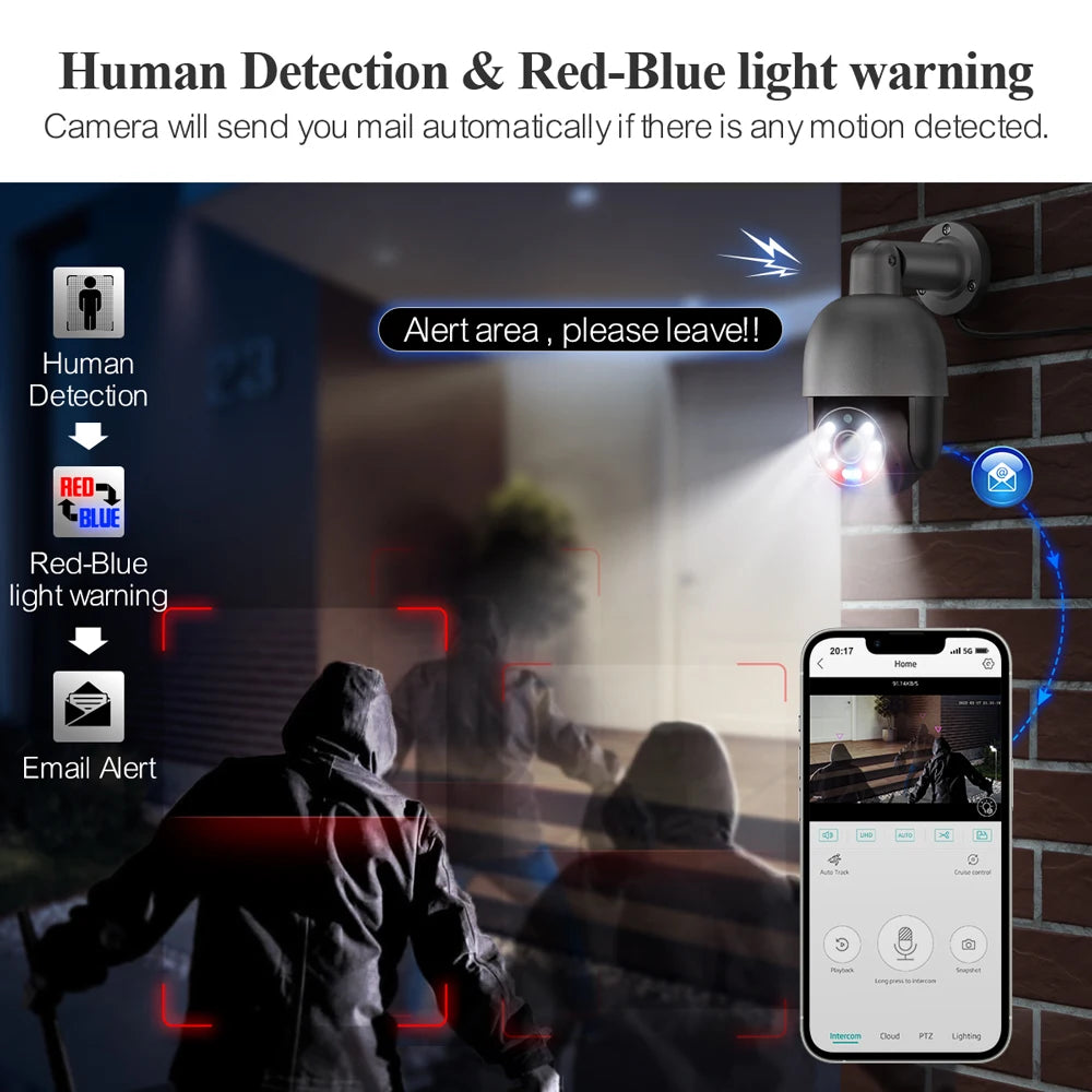 Techage 4K 8MP 5MP IP Camera Red-Blue Light Alert Human Detection Night Vision POE Security Protection Video Surveillance Camera