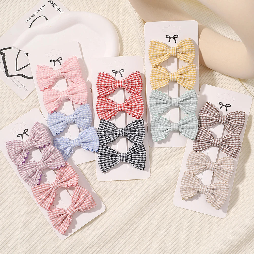 2PCS/Set Mini Bows Hairclips Baby girl Kids Cute Plaid Hairpins Headwear Sweet Barrettes Lovely Hair Accessories Gift Wholesale