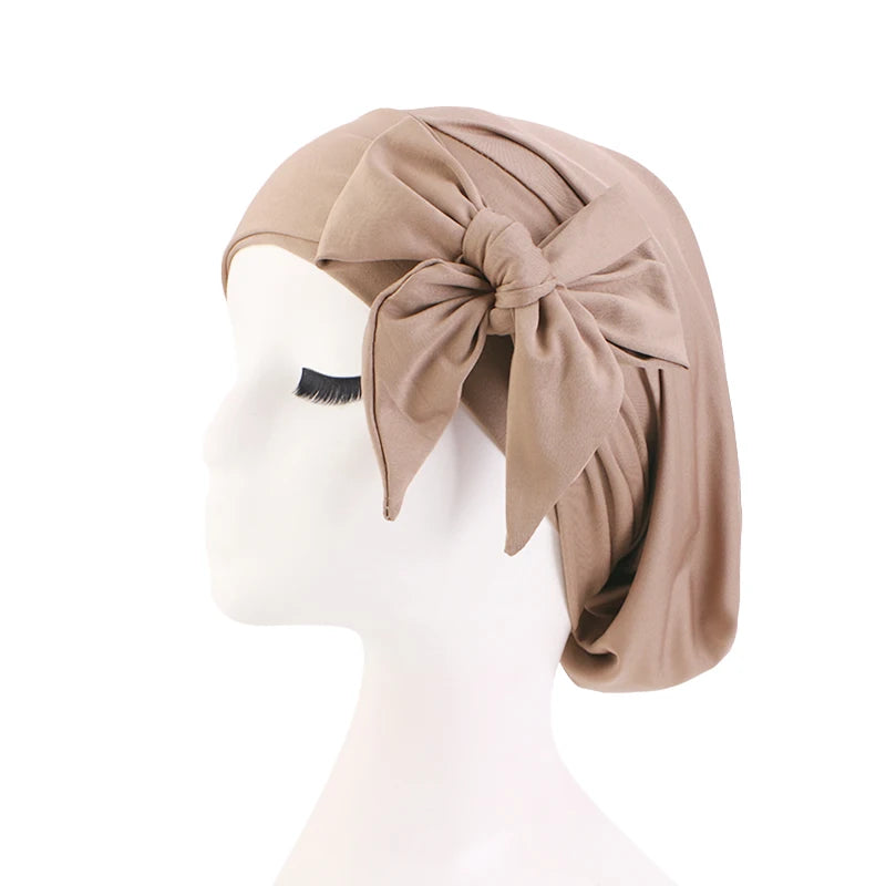 New Women Pre-Tied Turban Chemo Cap Elastic Inner Hijab Hat Cancer Islamic Arab Bonnet Long Tail Headscarf Hat Turbante Mujer