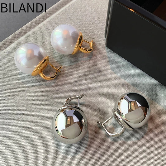 Bilandi Trendy Jewelry Delicate Silver Color Ball Simulated Pearl Earrings For Women Girl Party Gift Ear Accessories Hot Sale