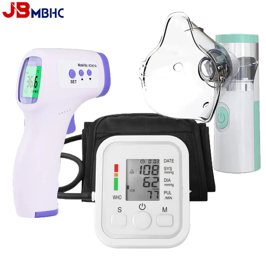 Medical Nebulizer Handheld Inhalator Silent Asthma Inhaler Mini Steam Nasal Humidifier + Blood Pressure Meter + Body Thermometer