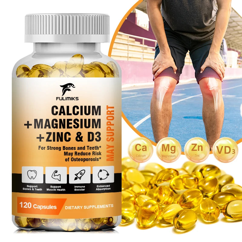 Calcium Magnesium Zinc + D3 Vitamin Nutritional Supplement - Supports Bone Density & Muscle Health - Immune Support