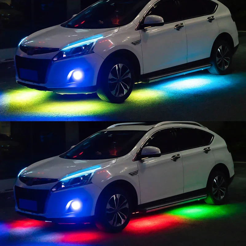 2024 New RGB Multicolor Flexible Flowing Car LED Light Underglow Underbody Waterproof Automobile Chassi Neon Atmosphere Light