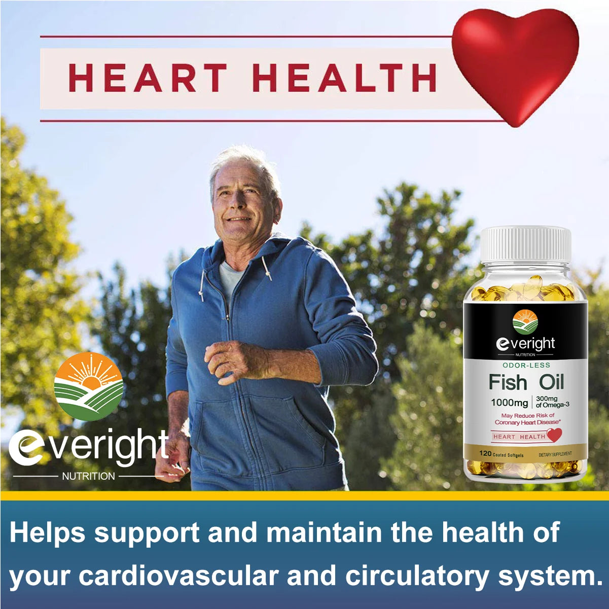 Fish Oil With Omega 3 EPA & DHA - 1000mg , Easy to Swallow, High Absorption - Non-GMO Natural Dietery Supplement