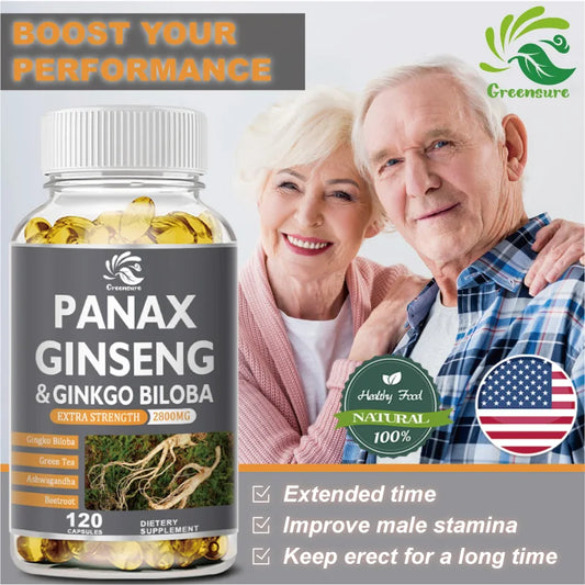 Red Panax Ginseng + Ginkgo Capsules | 60/120 Capsules | 2,800mg | Vegetarian, Non-GMO, and Gluten Free Supplement