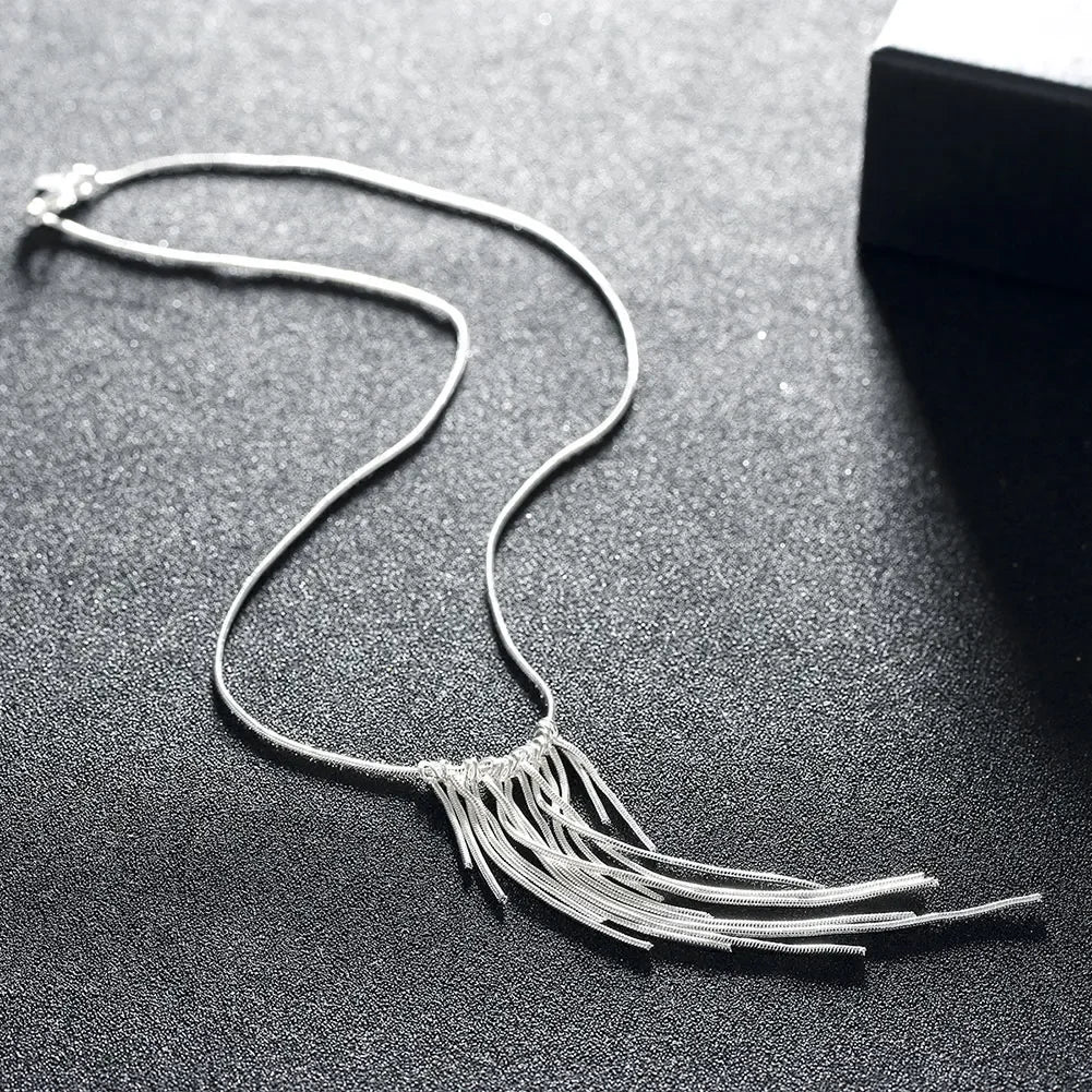 Hot sale classic 925 Sterling Silver Necklace Jewelry 18 inches Wild tassel snake chain wicker necklace fashion Christmas gift