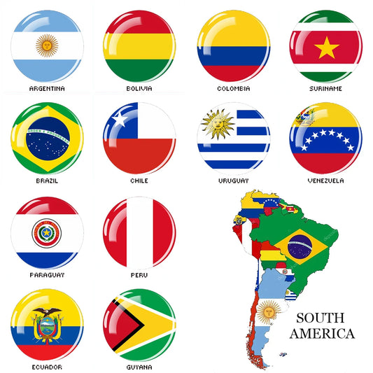 South America Countries Flag Magnet Fridge Argentina Brazil Chile Peru Flag Glass Refrigerator Magnets Stickers Home Decor Gift