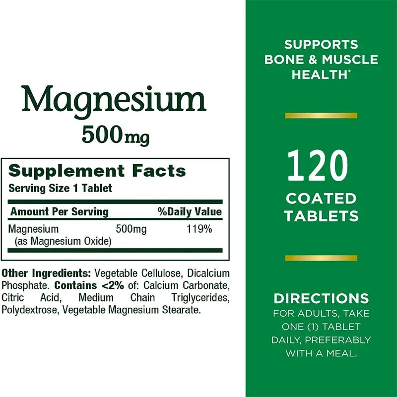 Magnesium Capsules 500 Mg - Highly Absorbable Magnesium Oxide To Support Bone and Muscle Health