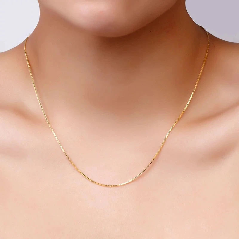 14k Orginal Gold Color Necklace Chain for Women Box Chain Snake Bone/starry/Cross Chain 18 Inches Necklace Fine Jewelry Gifts