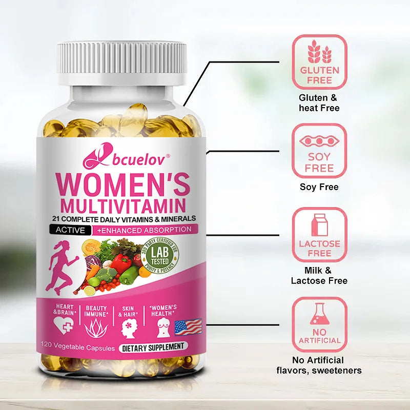 Bcuelov Women's Daily Nutritional Multivitamin for Hair, Skin, and Nail Health, Immune, and Energy Support - Vegetarian Capsules