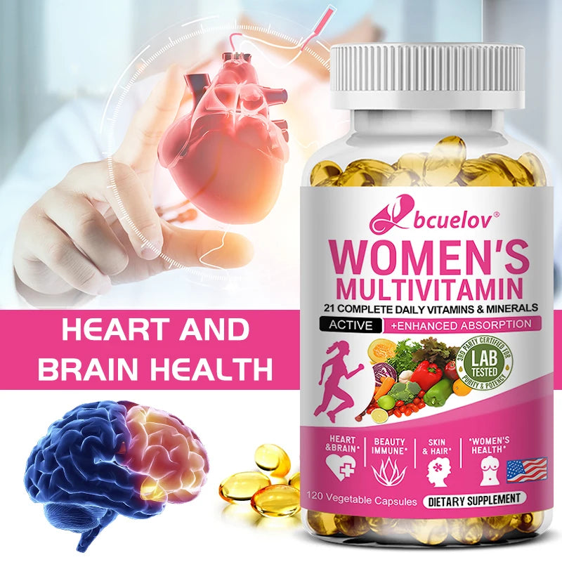 Bcuelov Women's Daily Nutritional Multivitamin for Hair, Skin, and Nail Health, Immune, and Energy Support - Vegetarian Capsules