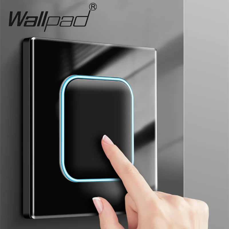 Wallpad 1 2 3 4 Gang Wall Light Switch 1 Way 2 Way Black Glass Impulse Momentary Switch LED Indicator TV DATA TEL Wall Socket